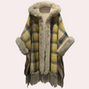 Poncho à carreaux avec fausse fourrure - wrap d'hiver élégant pour femmes