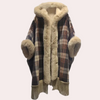 Poncho à carreaux avec fausse fourrure - wrap d'hiver élégant pour femmes