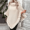 Poncho en tricot doux - poncho féminin stylé avec finition en fausse fourrure