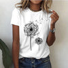 T-shirt femme avec imprimé pissenlit - tee shirt chic à manches courtes pour un style décontracté