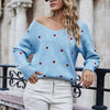 Pull à motif cœur - tricot bleu doux pour femmes