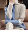 Pull col roulé d'hiver - tricot chic pour femmes en bleu et beige