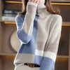 Pull col roulé d'hiver - tricot chic pour femmes en bleu et beige