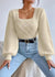 Pull élégant à encolure carrée – pull en maille torsadée ivoire pour femmes