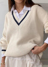 Pull en maille - pull décontracté à couture contrastée pour dames
