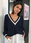 Pull en maille - pull décontracté à couture contrastée pour dames