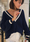 Pull en maille - pull décontracté à couture contrastée pour dames