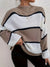 Pull en maille rayé - élégant haut col montant pour femmes en brun