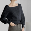 Pull en maille torsadée pour femmes - haut élégant à col rond