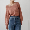 Pull en maille torsadée pour femmes - haut élégant à col rond