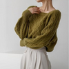 Pull en maille torsadée pour femmes - haut élégant à col rond