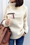 Pull en polaire femme avec poche zippée - haut col roulé tendance en blanc