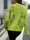Pull femme à imprimé chat - sweat vert tendance
