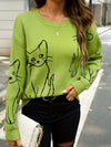 Pull femme à imprimé chat - sweat vert tendance