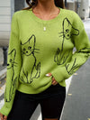 Pull femme à imprimé chat - sweat vert tendance