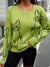 Pull femme à imprimé chat - sweat vert tendance