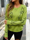 Pull femme à imprimé chat - sweat vert tendance