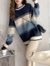 Pull oversize à rayures - tricot élégant pour dames en bleu