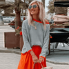 Pull rayé - joli pull bleu et blanc avec des finitions orange pour femmes