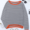Pull rayé - joli pull bleu et blanc avec des finitions orange pour femmes
