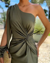 Robe asymétrique chic - élégante robe verte pour femmes