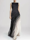 Robe de soirée élégante - robe noire à superpositions pour femmes