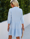 Robe d'été boutonnée - robe à carreaux bleus décontractée pour femmes