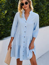 Robe d'été boutonnée - robe à carreaux bleus décontractée pour femmes