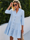 Robe d'été boutonnée - robe à carreaux bleus décontractée pour femmes