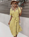 Robe d'été florale - chic robe midi à boutons pour femmes