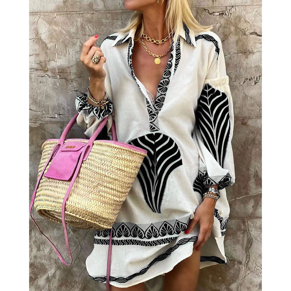 Robe en lin imprimée pour femmes - tunique vintage exquise