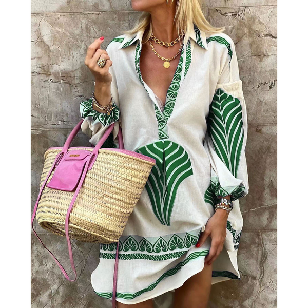 Robe en lin imprimée pour femmes - tunique vintage exquise