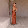 Robe en satin - élégante robe de soirée pour femmes avec décolleté drapé