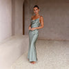 Robe en satin - élégante robe de soirée pour femmes avec décolleté drapé