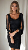 Robe en sequins - midi glamour avec des détails en franges