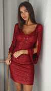 Robe en sequins - midi glamour avec des détails en franges