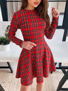 Robe en tartan rouge - robe patineuse à manches longues pour femmes