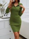Robe en tricot côtelé - élégante robe à col boutonné pour femmes