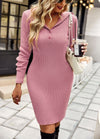 Robe en tricot côtelé - élégante robe à col boutonné pour femmes