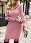 Robe en tricot côtelé - élégante robe à col boutonné pour femmes