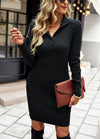 Robe en tricot côtelé - élégante robe à col boutonné pour femmes