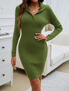 Robe en tricot côtelé - élégante robe à col boutonné pour femmes