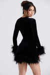 Robe en velours - mini robe élégante avec bordure en plumes