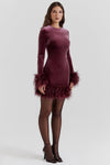 Robe en velours - mini robe élégante avec bordure en plumes