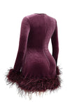 Robe en velours - mini robe élégante avec bordure en plumes