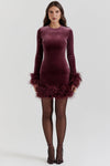 Robe en velours - mini robe élégante avec bordure en plumes