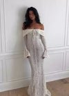 Robe fourreau en dentelle dénudée épaule - robe charmante abricot pour femmes