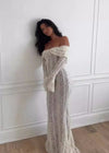 Robe fourreau en dentelle dénudée épaule - robe charmante abricot pour femmes