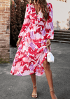 Robe maxi florale - élégante robe longue femme avec taille froncée