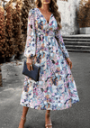 Robe maxi florale - élégante robe longue femme avec taille froncée